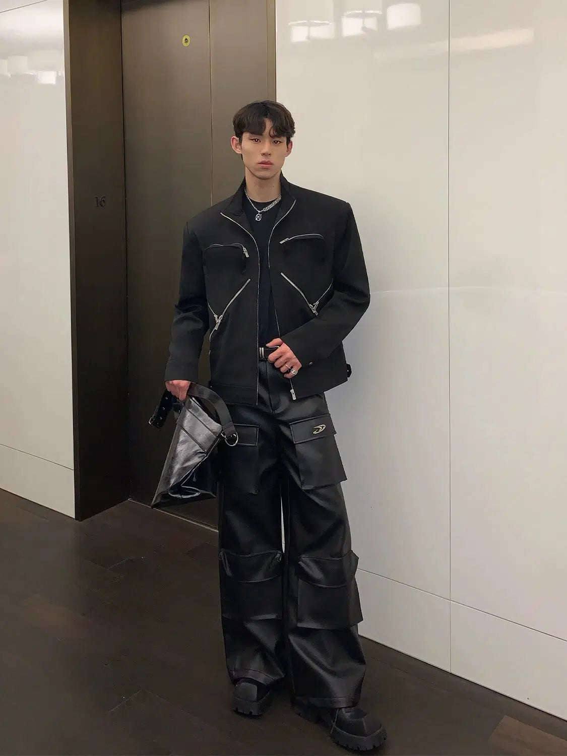 Maxct Black Zip-up Jacket with Shoulder Pads