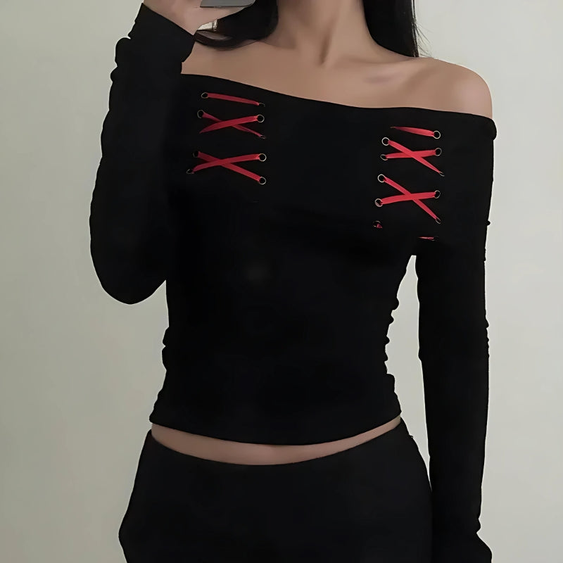 Maxct &Fairy Grunge Off Shoulder Lace Up Top