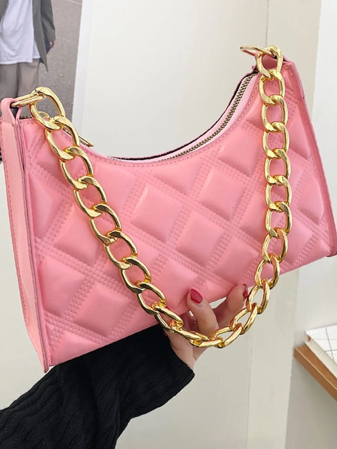 Bag For Love - Quilted Chain Baguette Bag - Women Maxct Bags