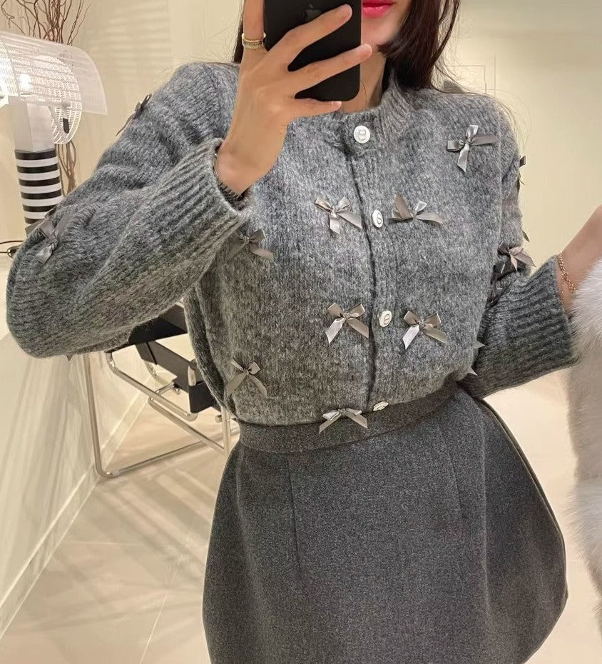 Maxct Round Neck Bowknot Knit Cardigan