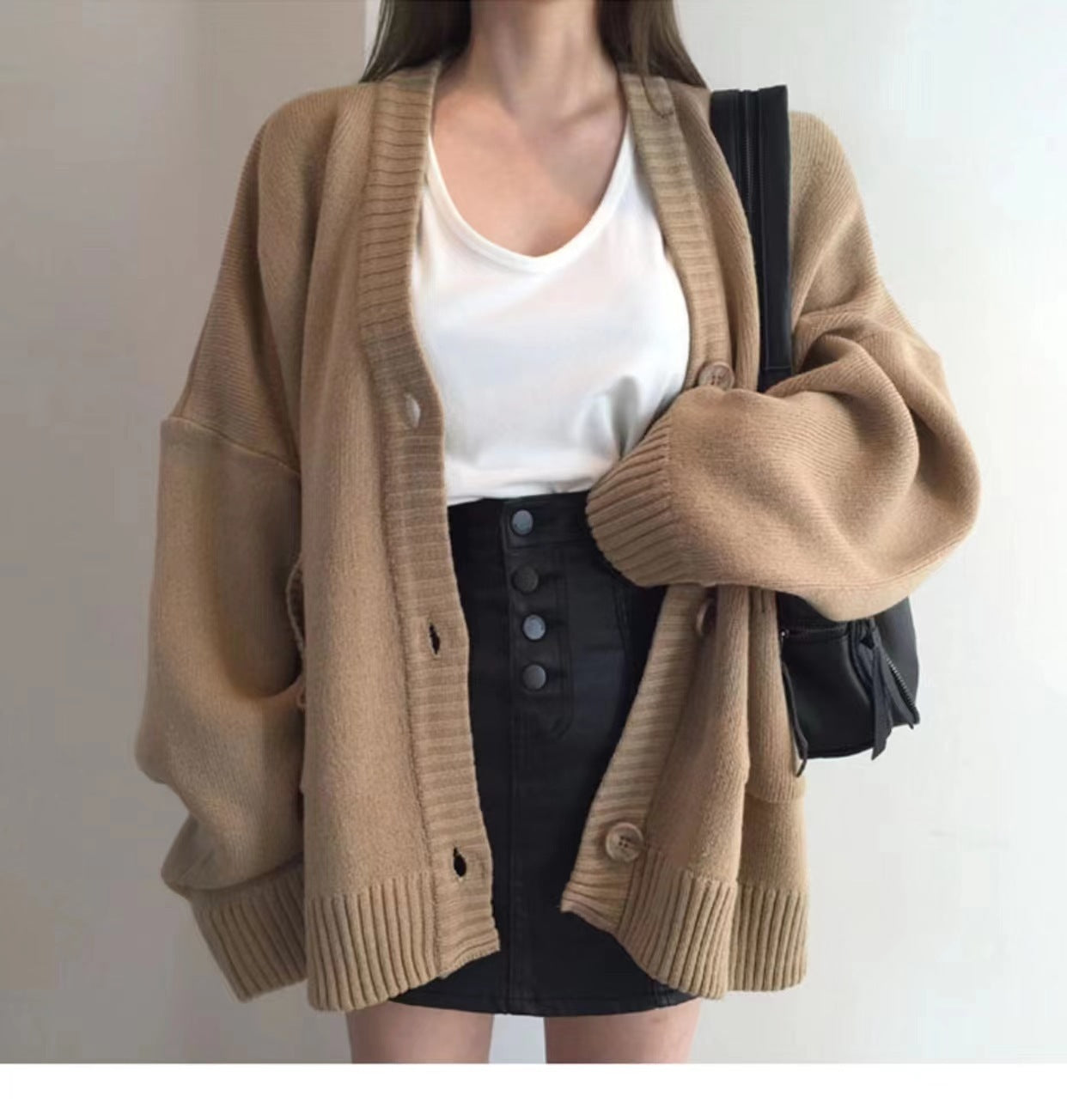 Maxct Solid Color Oversized Casual Knitted Cardigan