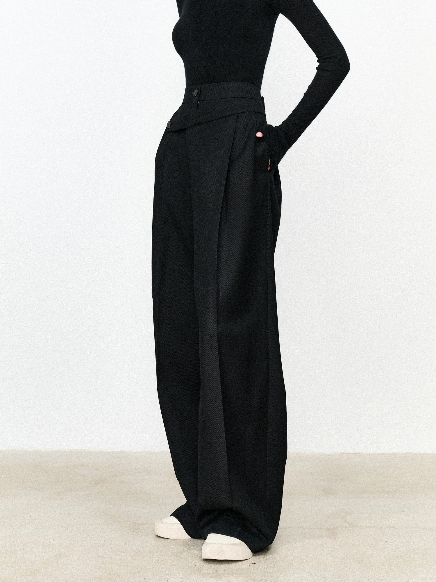 Maxct Asymmetric Layer Button Straight Leg Dress Pants