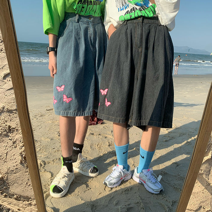 Butterfly Embroidery Denim Shorts Maxct