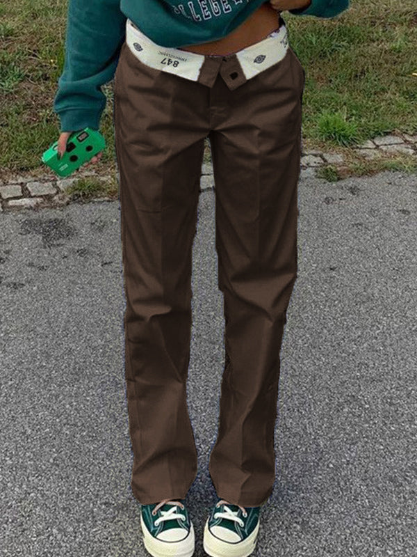 Patchwork Waist Straight Leg Pants Maxct