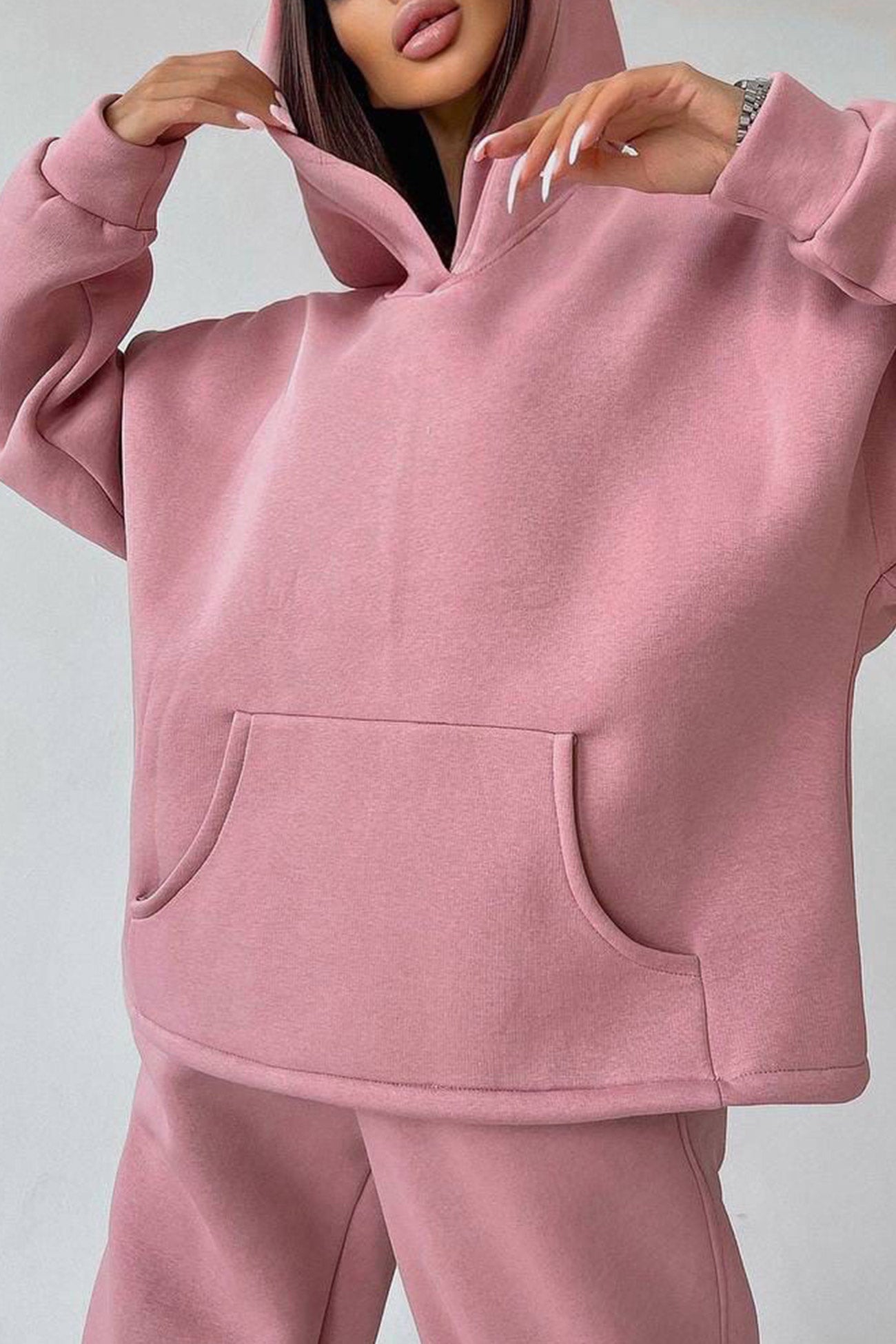Maxct-Solid Hoodie Wide Leg Long Pants Suits