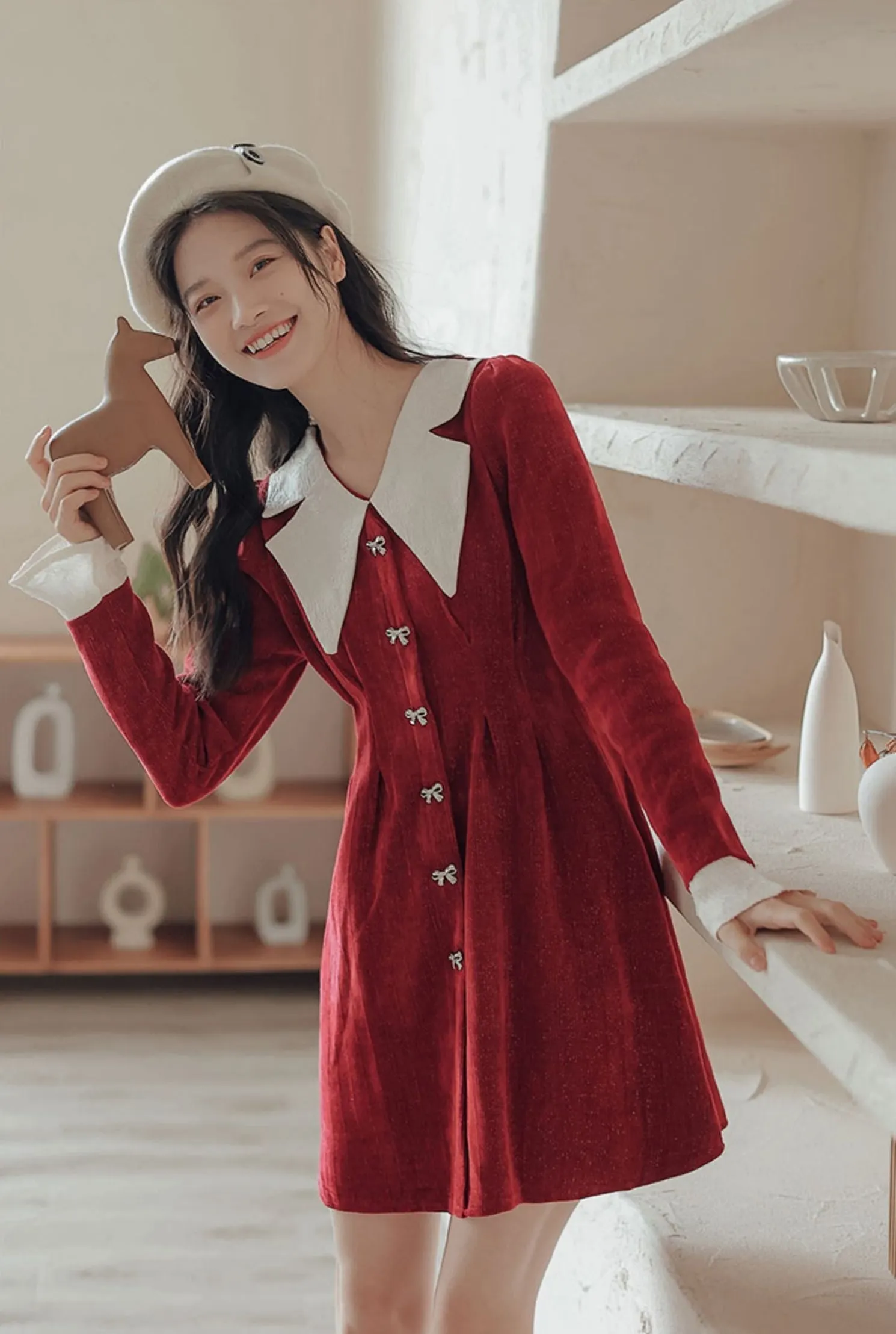 Sweet Bow Peter Pan Knit Dress Maxct