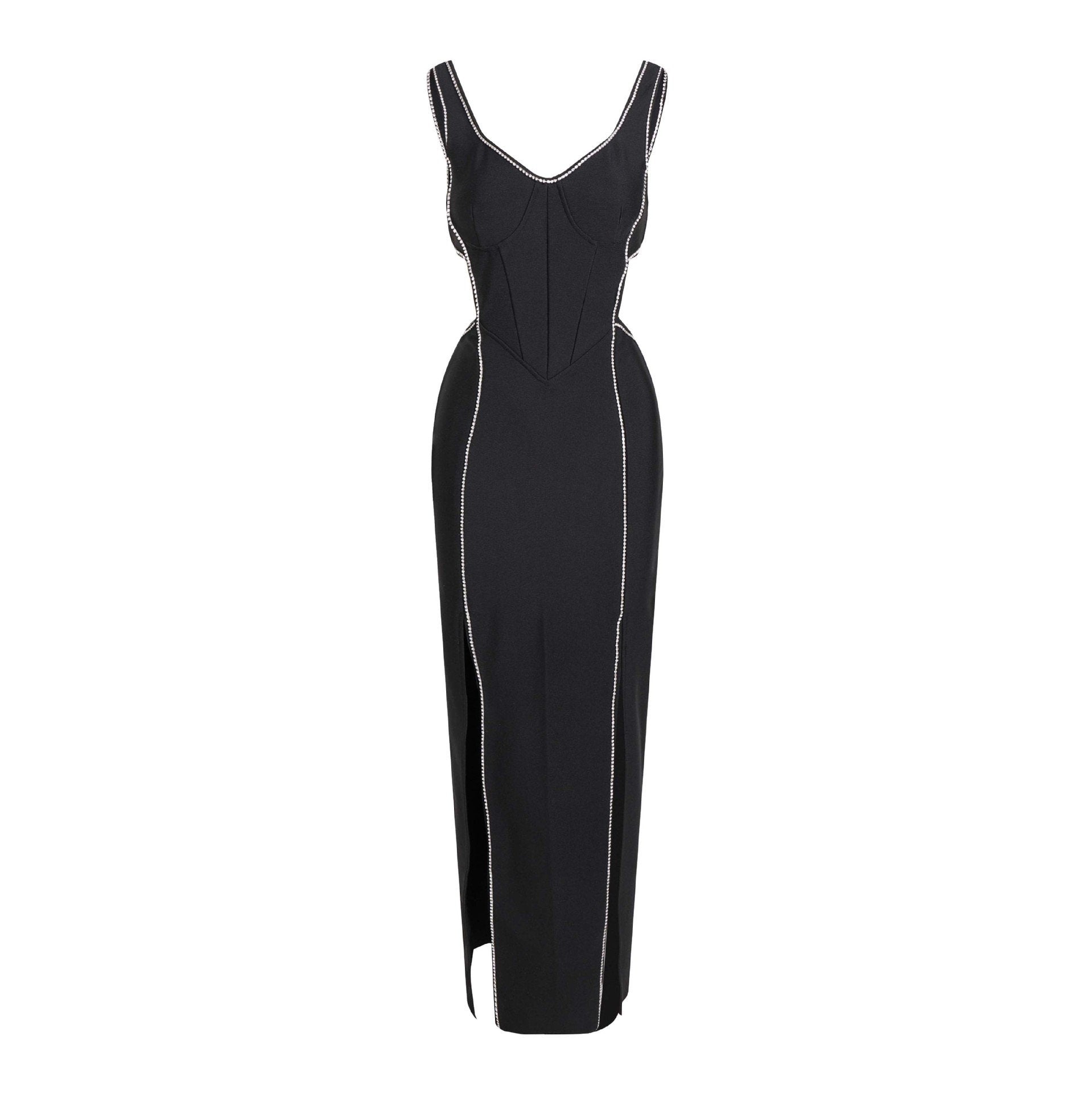 Maxct 2023 Super Hot Summer Women's Wear Black Rhinestone Hollow Strap Long Dress