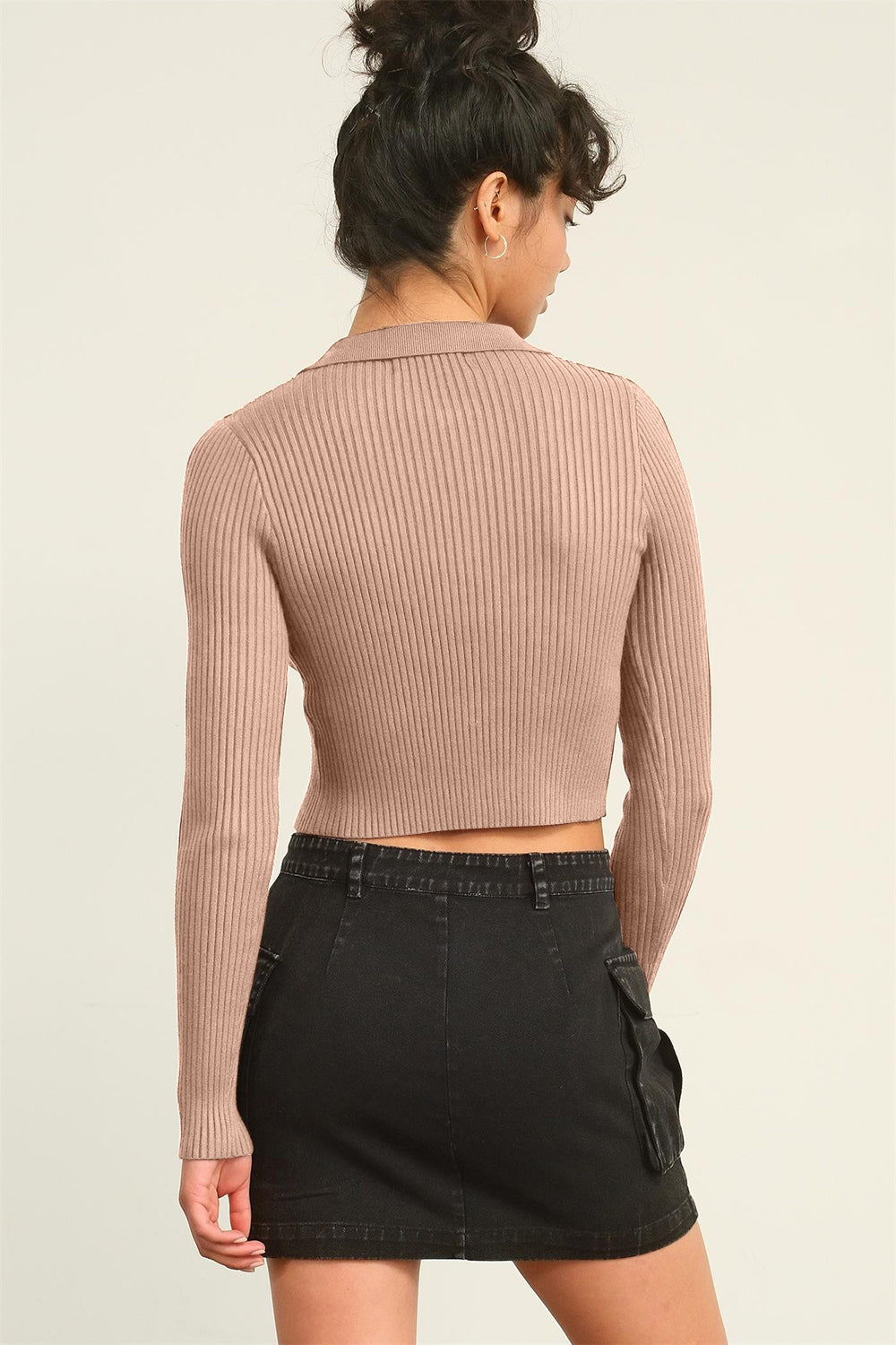 Maxct &HYFVE Ribbed Double Zip Cropped Cardigan