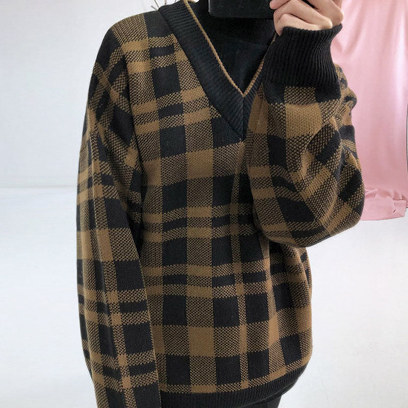 Maxct Retro Loose V-neck Pullover Sweater