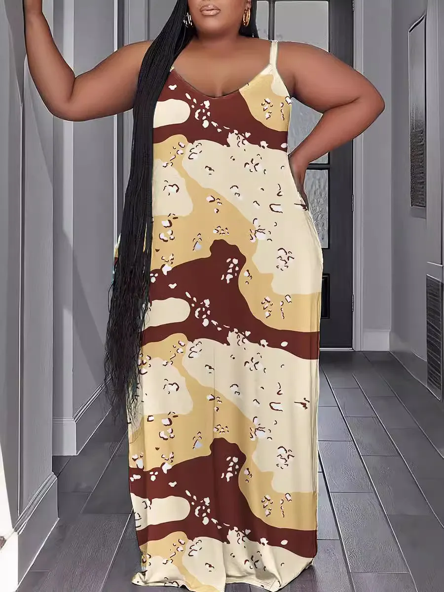 Maxct Summer Fashion Leisure Sexy Print Suspender Dress