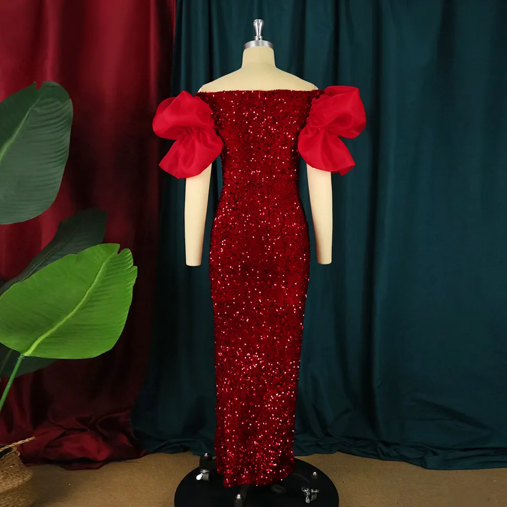 Maxct Ruffled V-neck Sequined Long Dress Ladies Banquet Evening Dress Dress Women's Party Dresses
