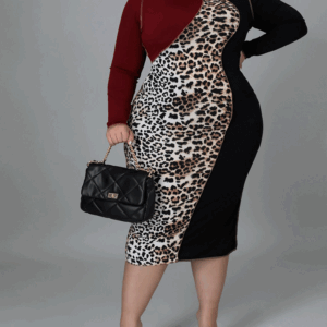 Leopard Patchwork Midi Dress Maxct