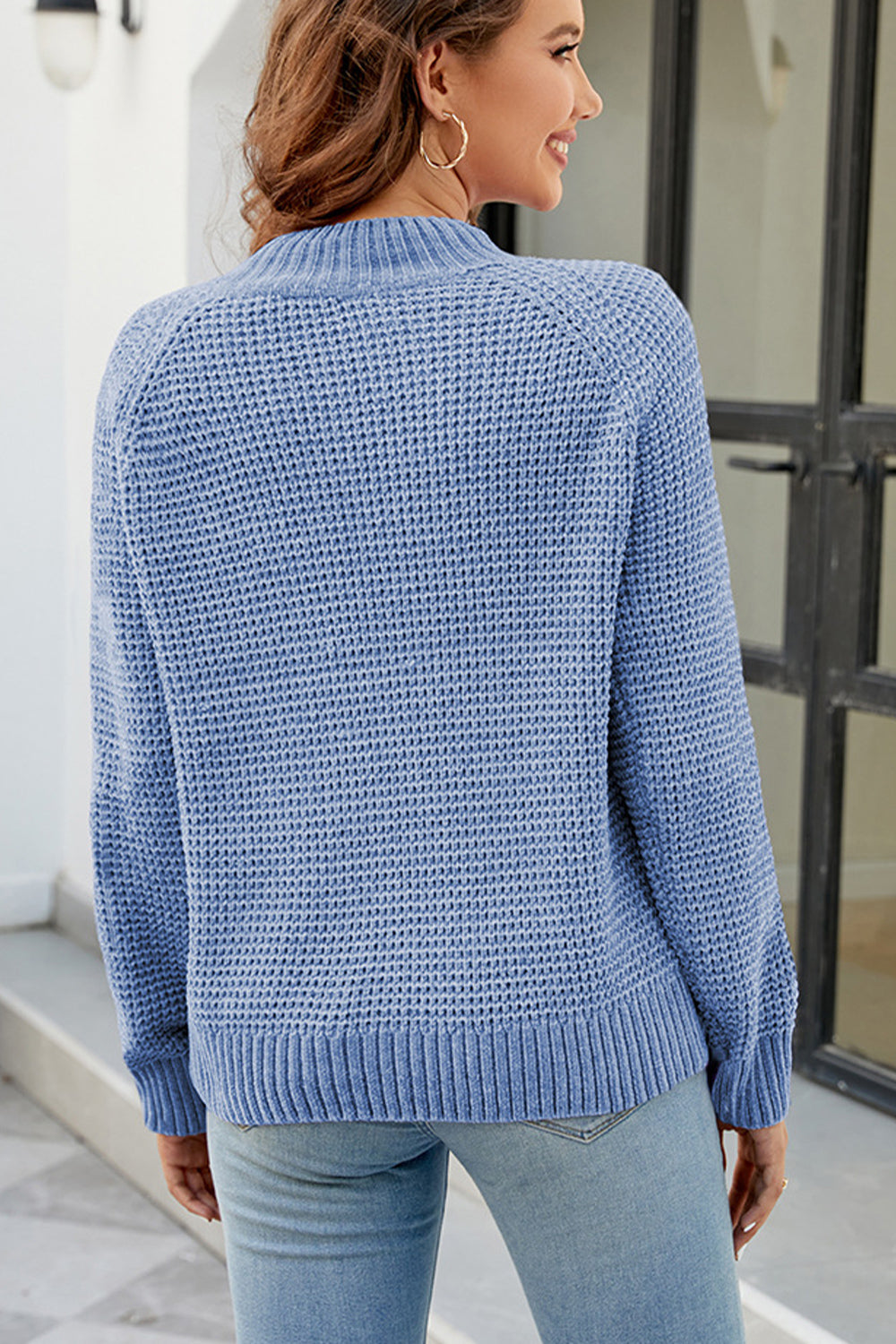 Maxct &Waffle-Knit Round Neck Reglan Sleeve Sweater