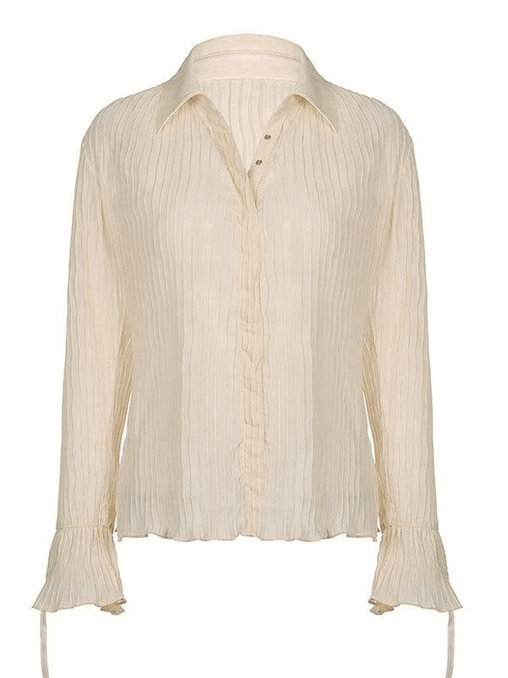 Maxct Semi Sheer Long Sleeve Pleated Blouse