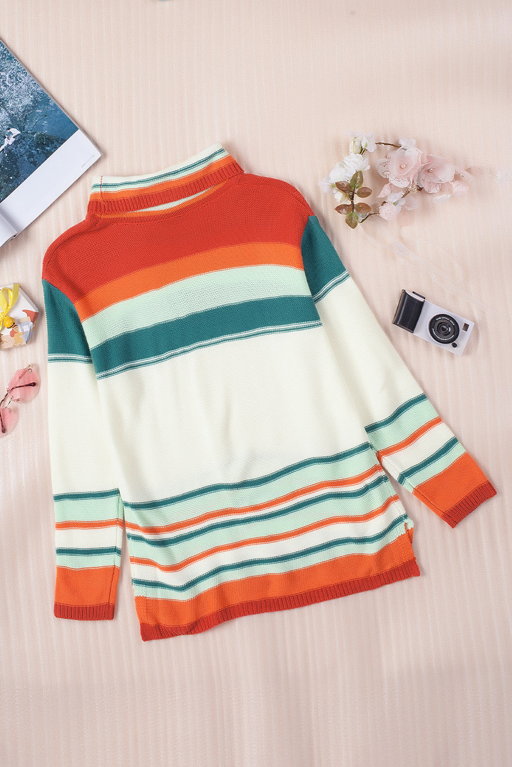 Maxct &Contrast Striped Turtleneck Dropped Shoulder Sweater
