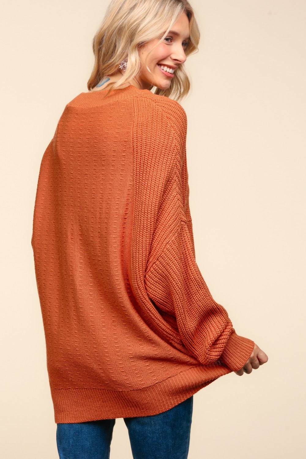 Maxct &Haptics Full Size Side Slit Texture Asymmetric Sweater