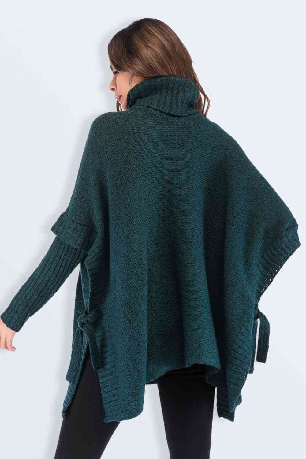 Maxct &Tied Turtleneck Asymmetrical Hem Sweater