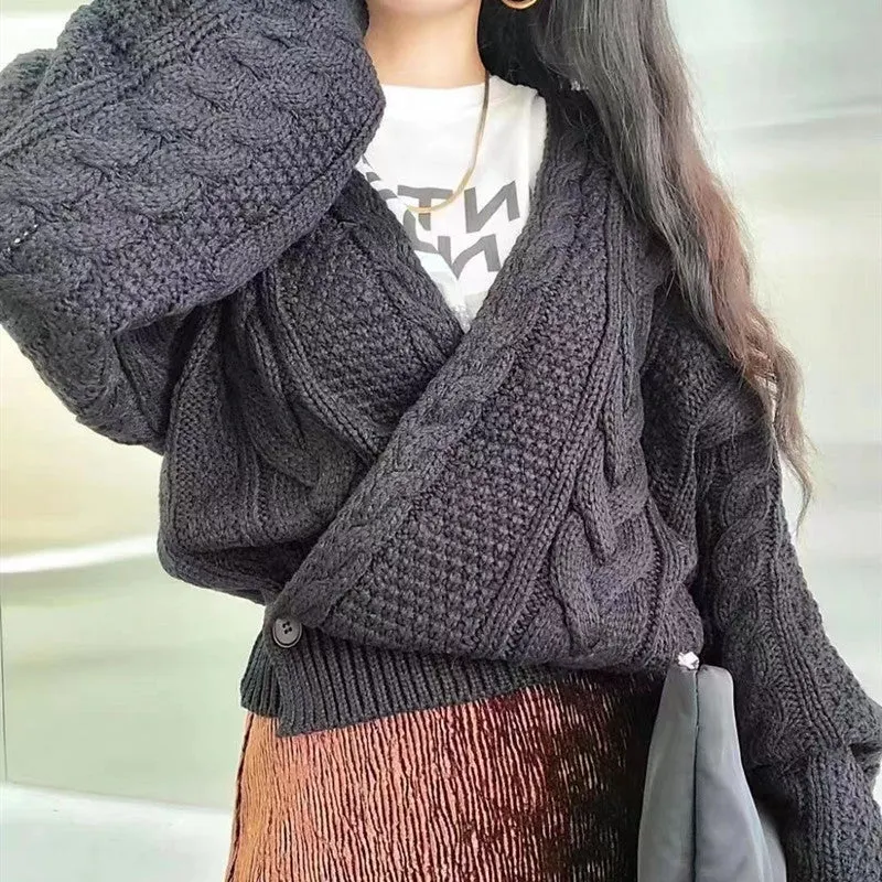 Maxct Cross Over Crop Cable Knit Cardigan