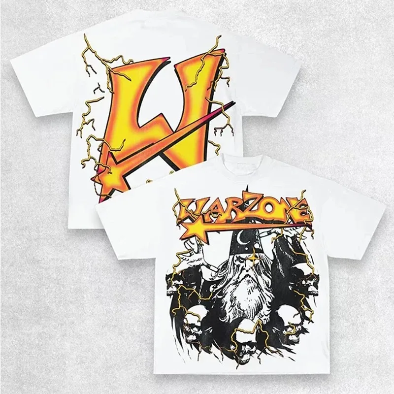 Maxct Y2K T Shirt Men Exaggerate Gothic Graphic Print Harajuku Punk Streetwear Cotton Round Neck Oversized Short Sleeve Tops Tees New