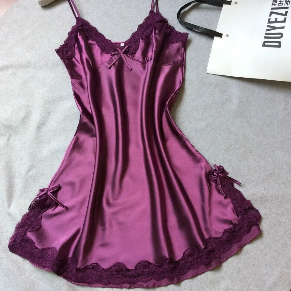 Maxct frat outfits Summer Silk-like Women's Suspender Nightdress Sexy V-neck Spinning Satin Pajamas Home Wear Agent