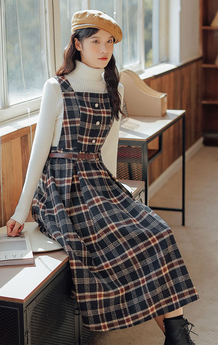 Holiday Plaid Pinafore Midi Dress Maxct