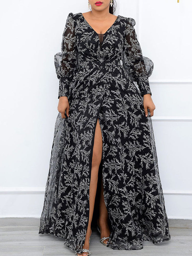V Neck Long Sleeve Party Dress Maxct