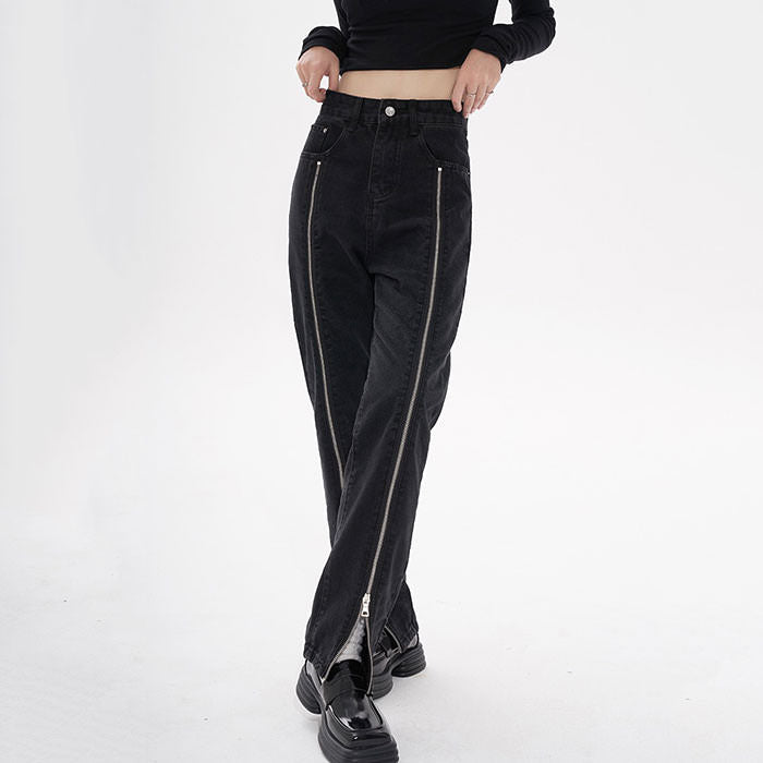 Zip Up Leg Grunge Jeans Maxct