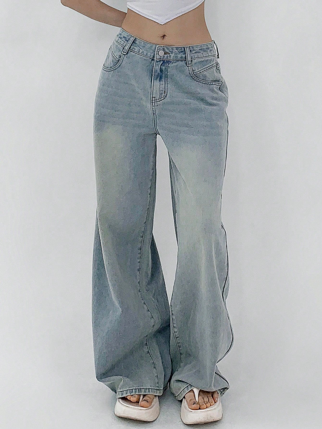 Maxct Women's Loose Fit Casual Denim Wide Leg Pants With Pockets