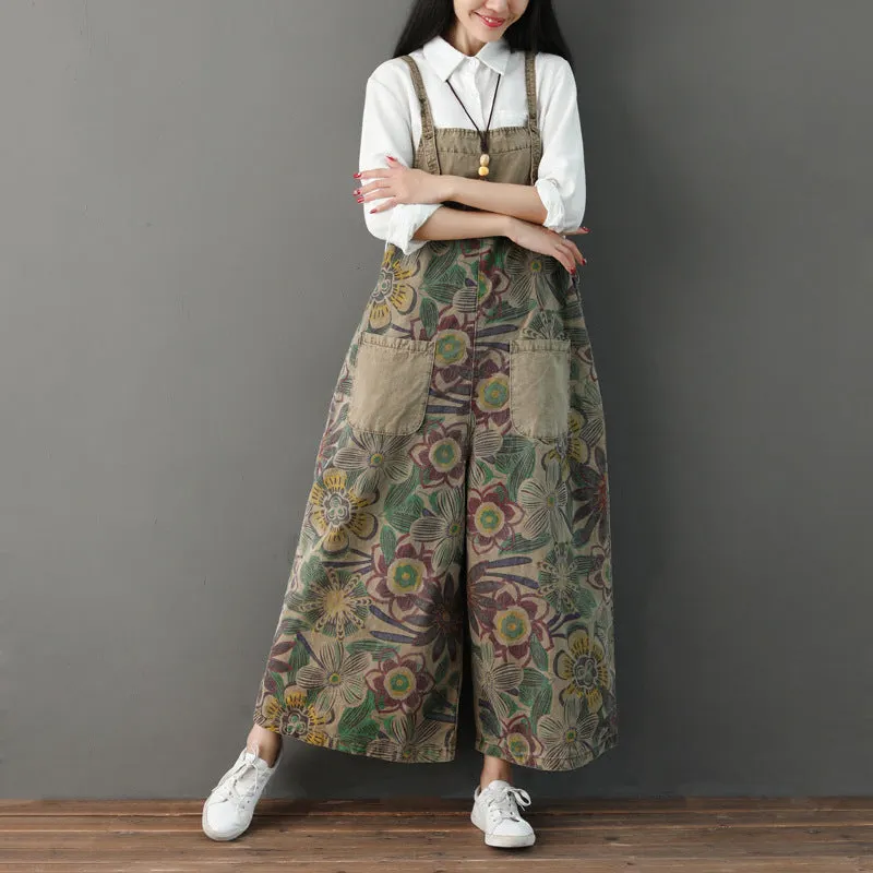Retro Floral Printed Strappy Pants