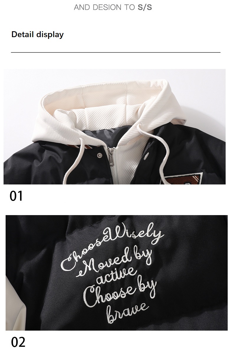&Men's Embroidered Hooded Varsity Down Jacket