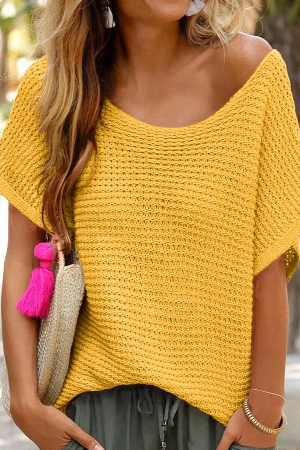 Maxct &Boat Neck Short Sleeve Sweater