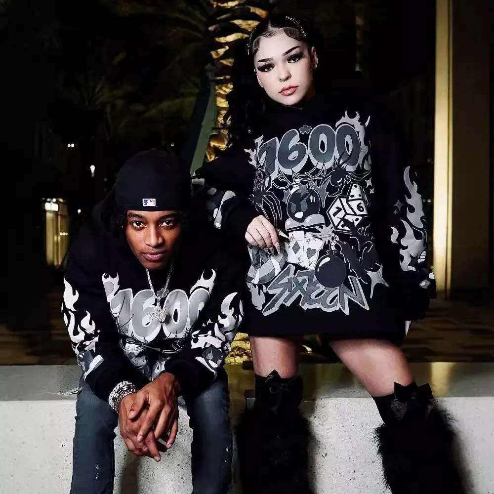 Maxct Y2k Pullover Long Sleeved Sweatshirt Vintage Printed Pattern Streetwear Tops Vintage Clothes Dark Punk School Outfit Ootd Jacket