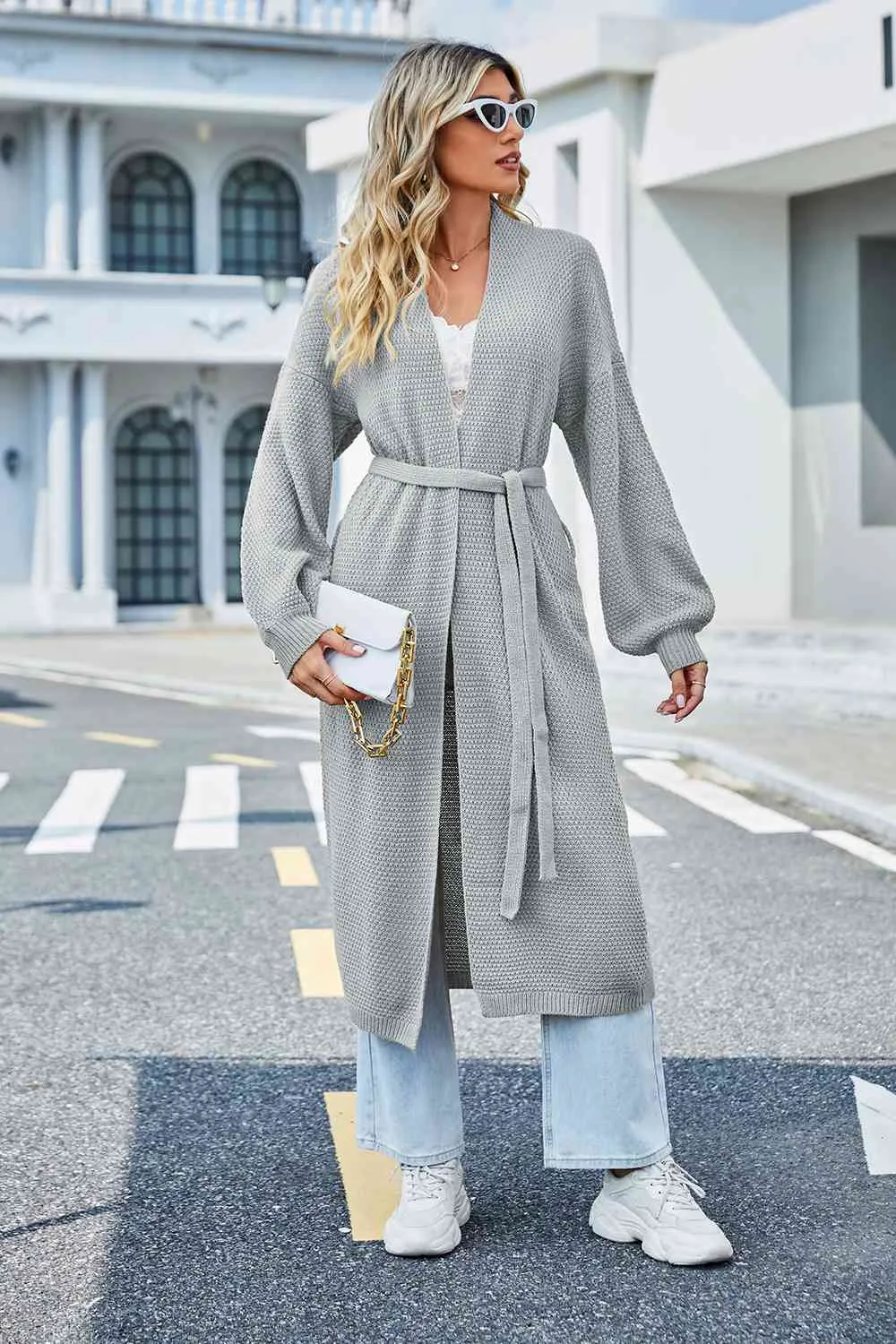 Maxct &Tie Waist Dropped Shoulder Cardigan