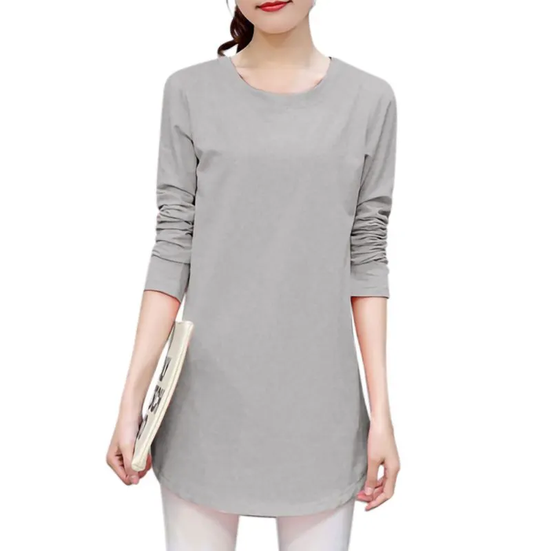 Maxct Women's O-Neck Long T-Shirts Casual Three Quarter Sleeve Spring Autumn Tops Solid Color Loose Tops