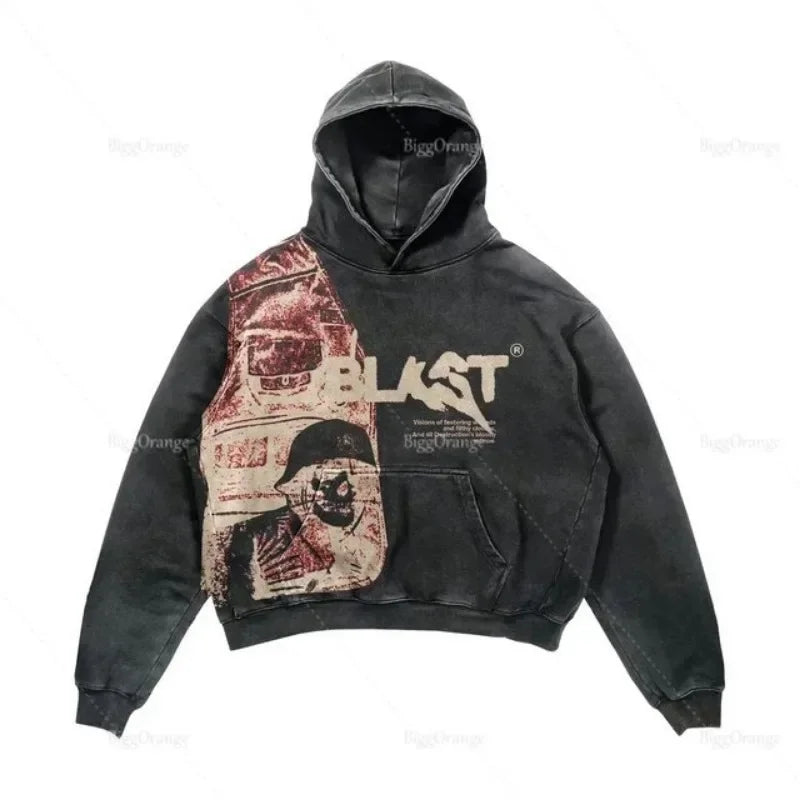 Maxct Y2k Punk Wind Skull Printed Cotton Hoodies Sweatshirt Couples Hip-hop Retro Street Loose Oversized Hoodies Harajuku Gothic Top
