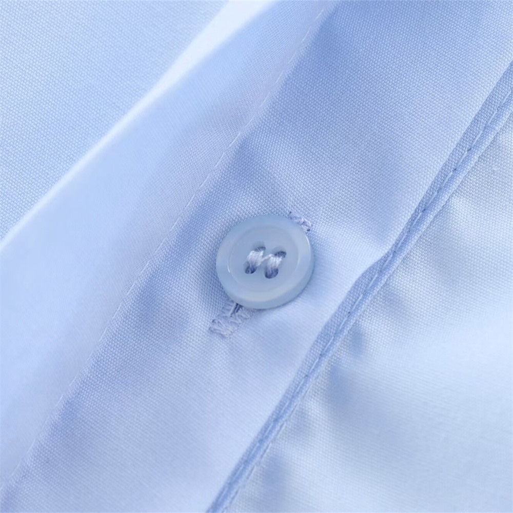 Autumn New Product Women's Fashion Style Blue Backless Belt Poplin Turnover Long Sleeve Shirt