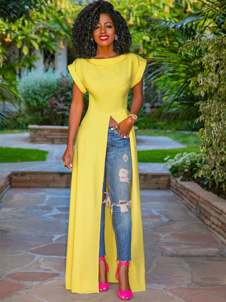High Split Solid Maxi Dress Maxct