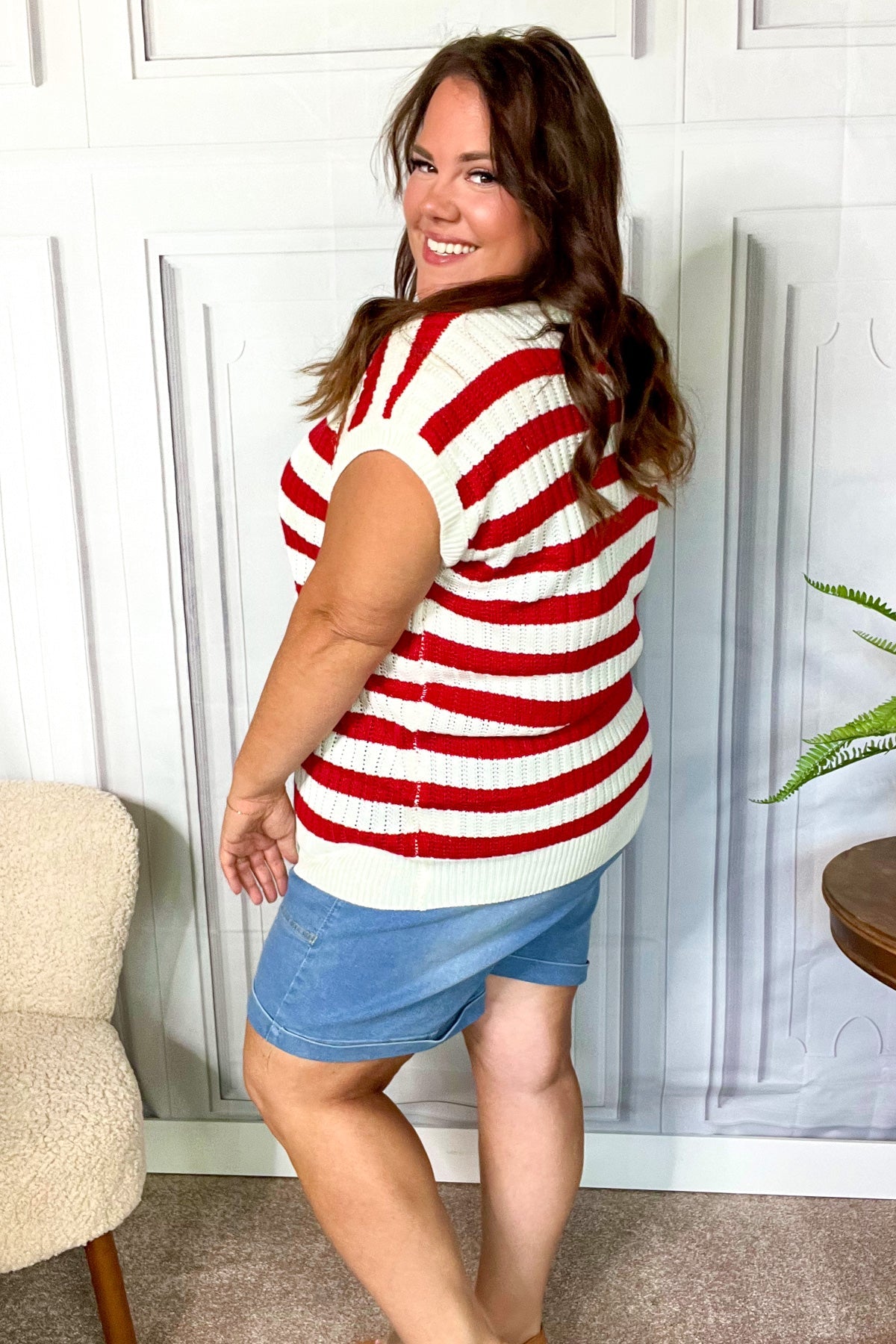 Maxct &Stars & Stripes Americana V Neck Dolman Sweater Top