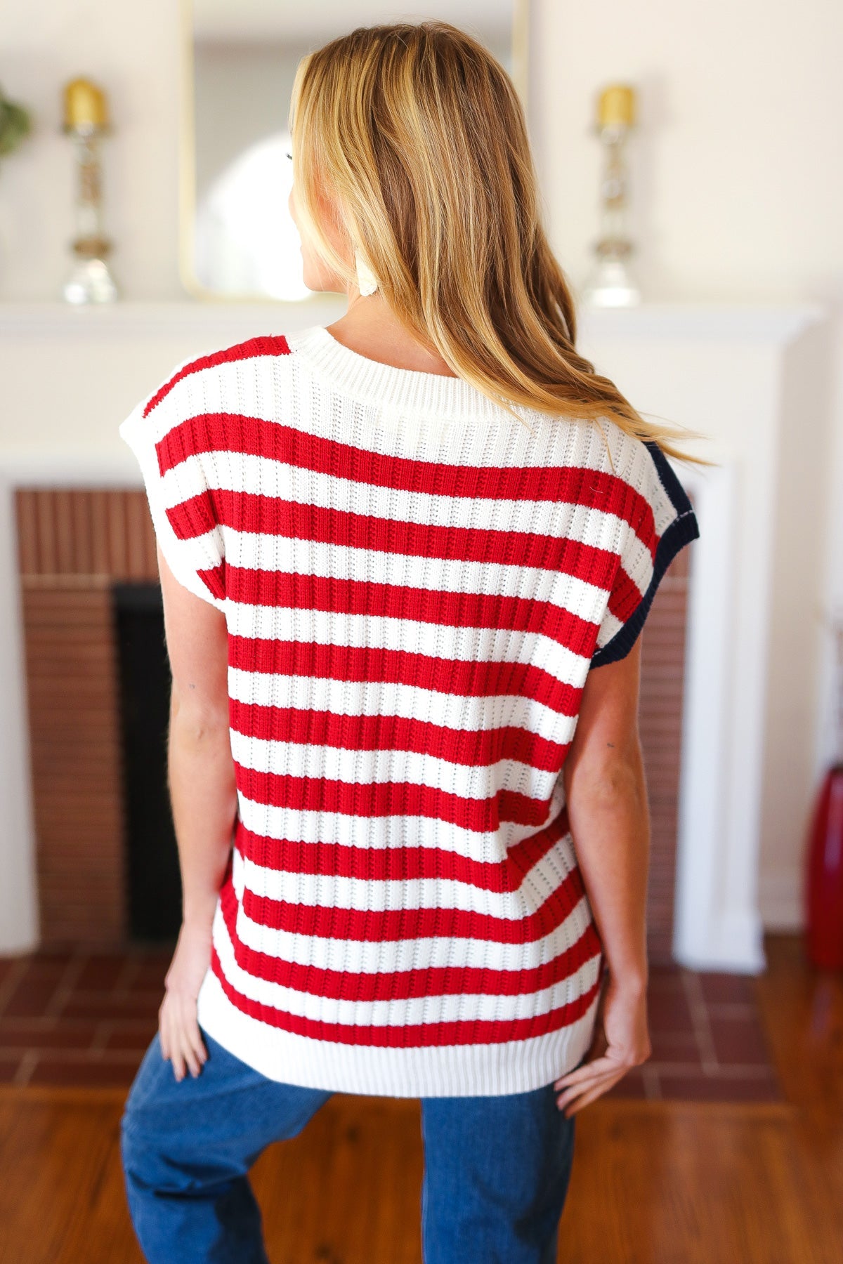 Maxct &Stars & Stripes Americana V Neck Dolman Sweater Top