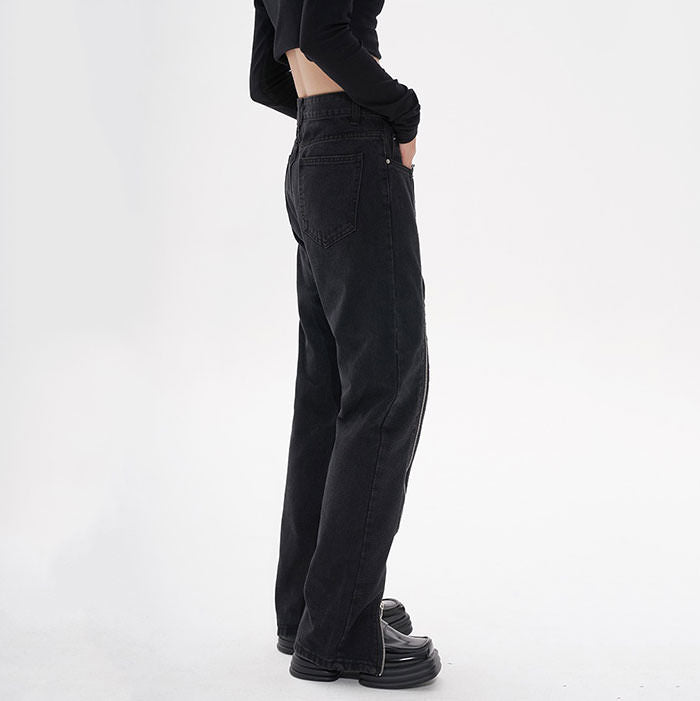 Zip Up Leg Grunge Jeans Maxct