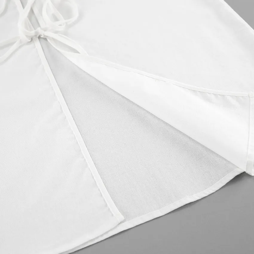 Hollow Out Lace Up White Cotton Linen Shirt Women's Long Sleeve Loose Casual Sexy Lapel Cardigan Top Female Summer new