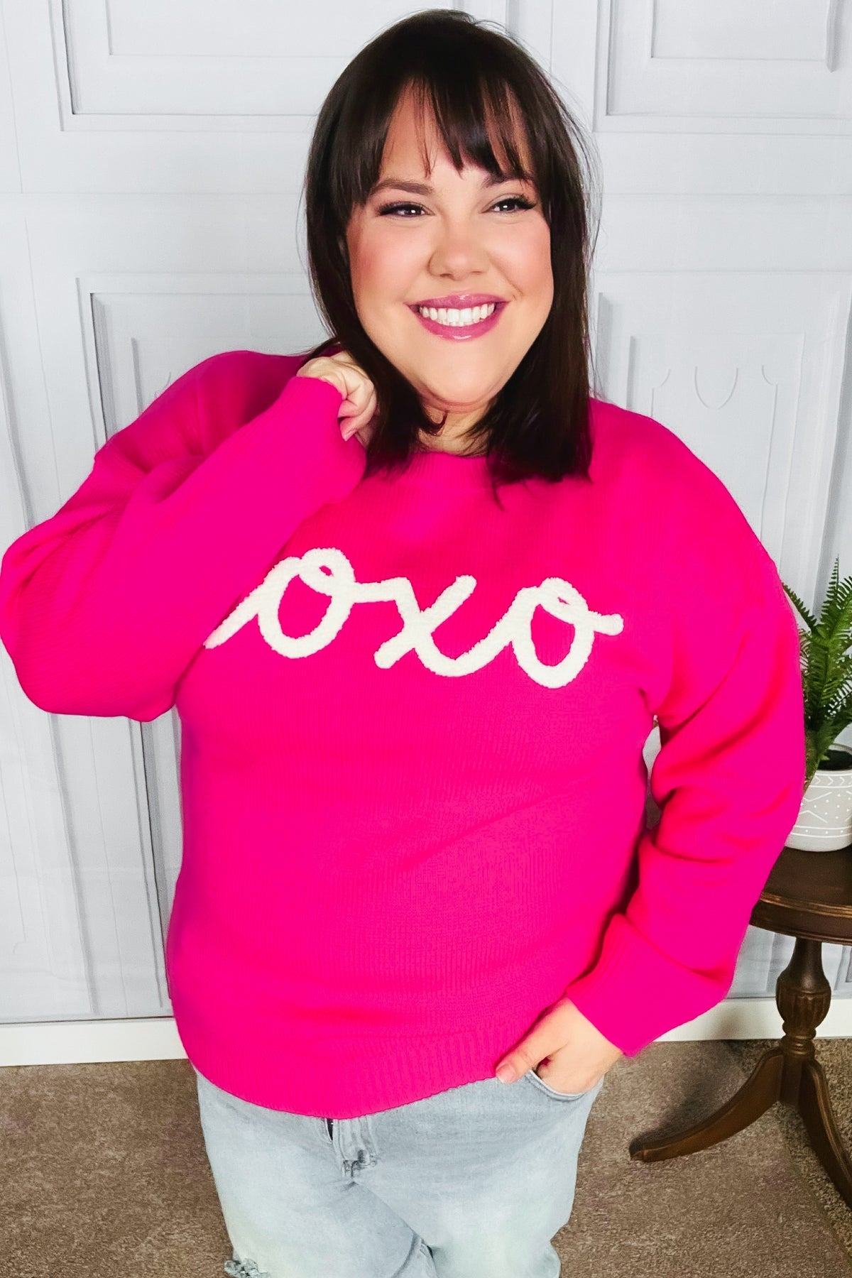 Maxct &Love In the Air Fuchsia "Xoxo" Embroidered Sweater
