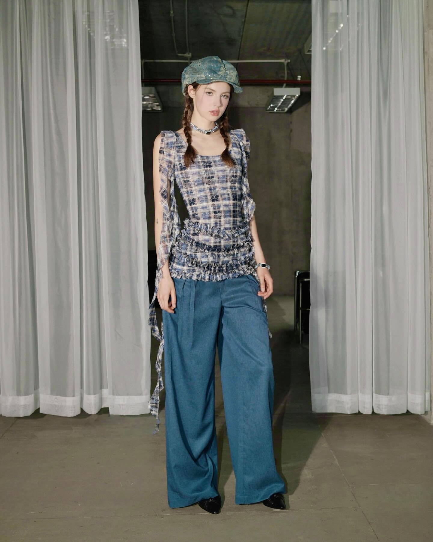 Pleated Plaid Miniskirt Sleeveless Dress Maxct