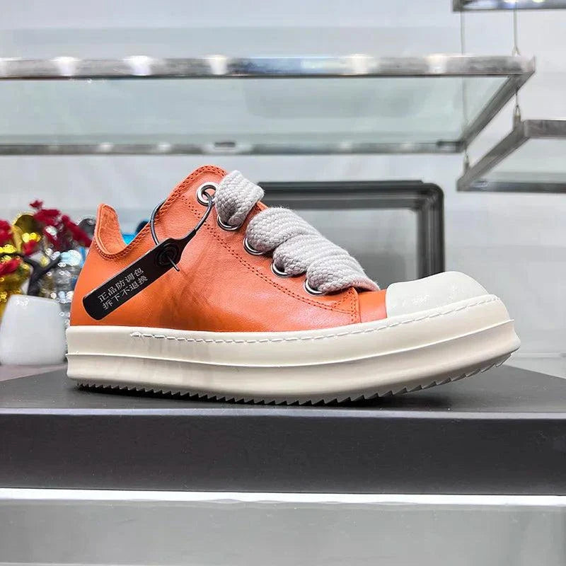 Leather Orange Sneakers Thick Sole Unisex Maxct
