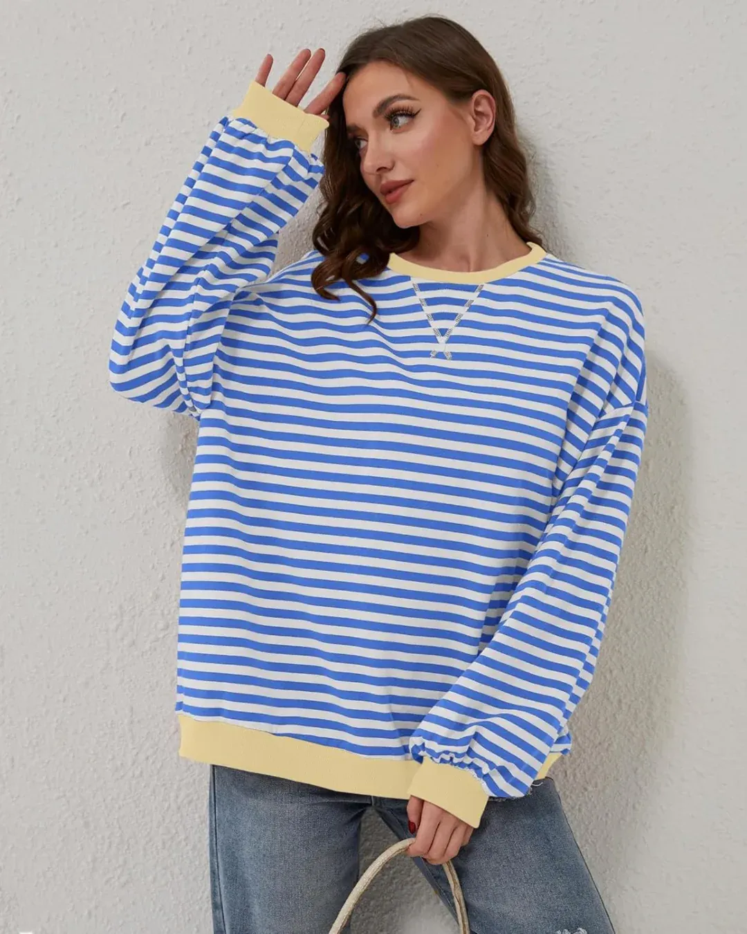 OVERSIZED STRIPED LONG SLEEVE SWEATSHIRT