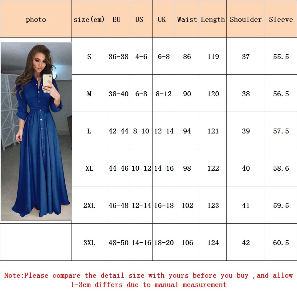 Maxct Shirt Button Down Dress Womens Long Sleeve Formal Long Maxi Evening Party Tunic S-3XL