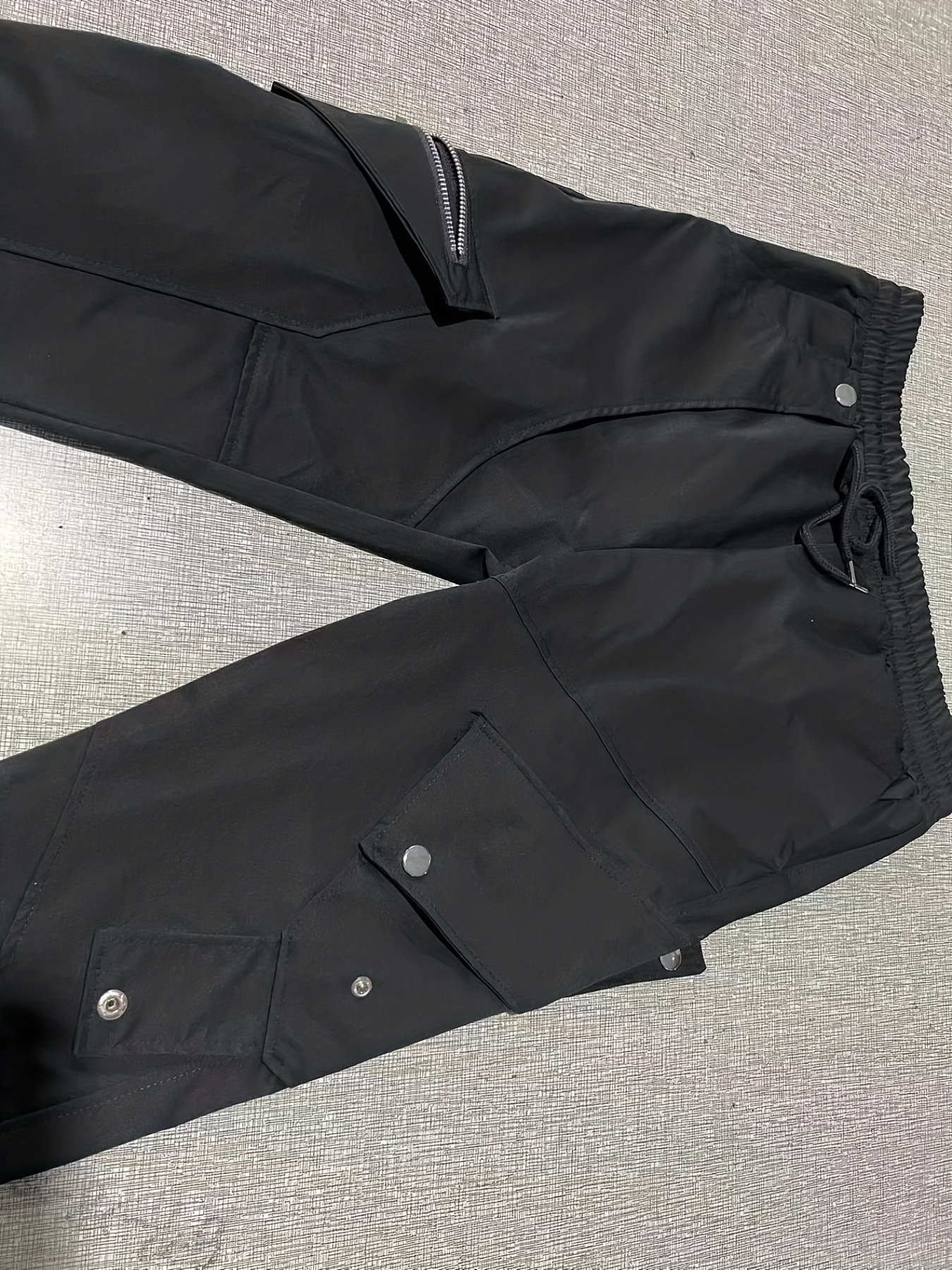 Men's Drawstring Cargo Pants, Zip Pocket Slim Fit Trendy Outdoor Pants, Mens Work Pants, Tactical Pants