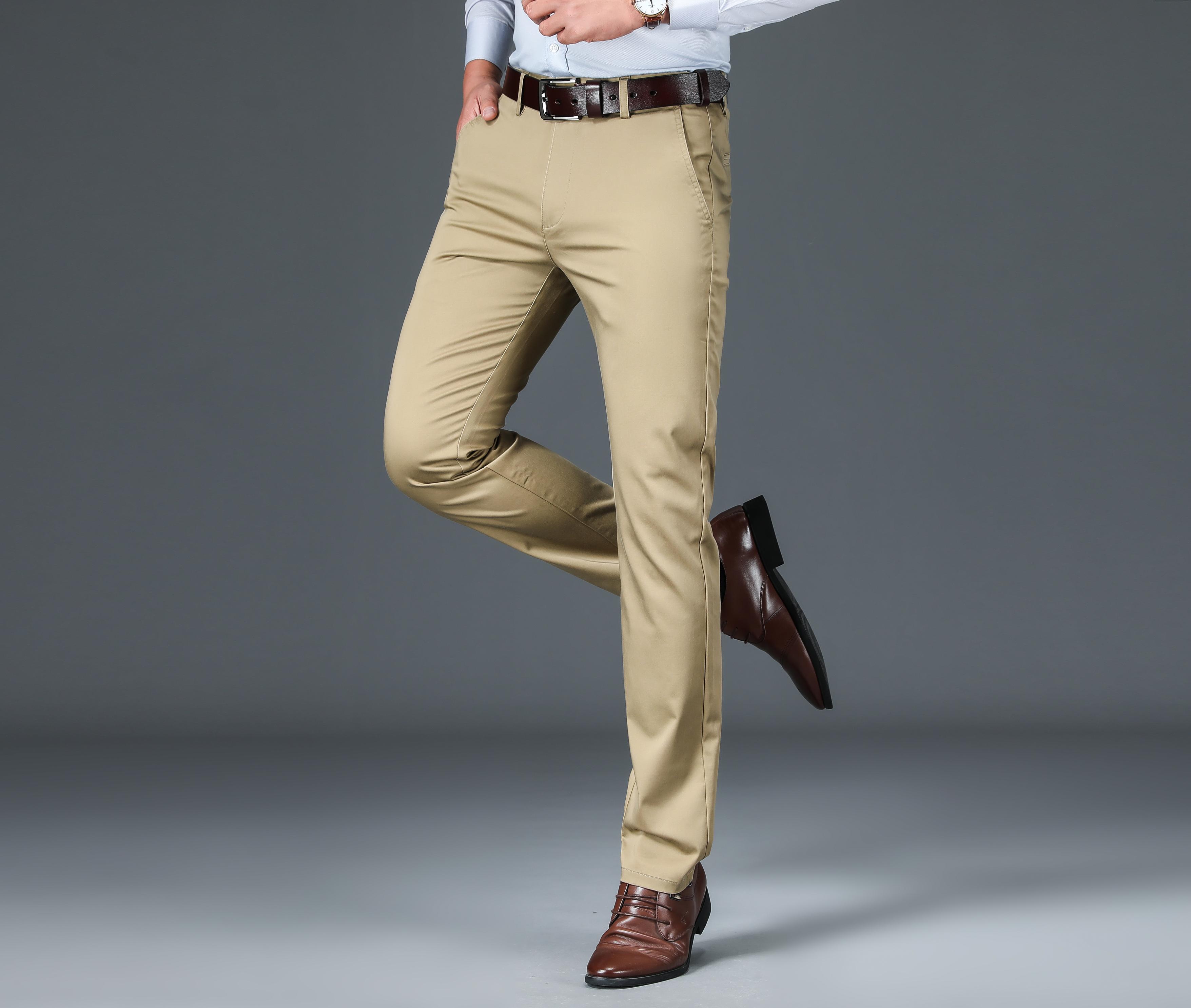 Classic Design Dress Pants, Men's Semi-formal Embroidery Stretch Dress Pants For Fall Winter Business