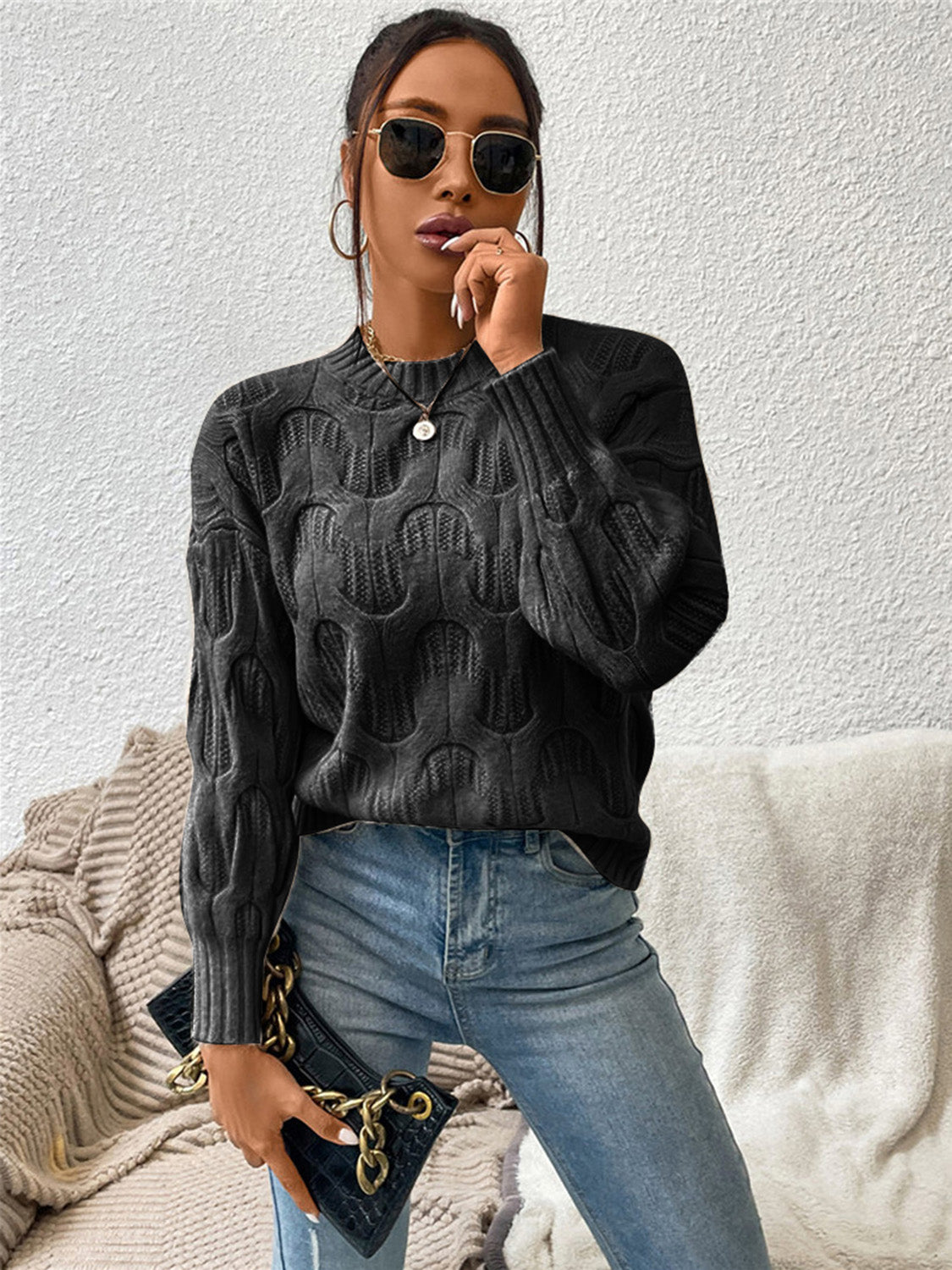 Maxct &Round Neck Long Sleeve Sweater