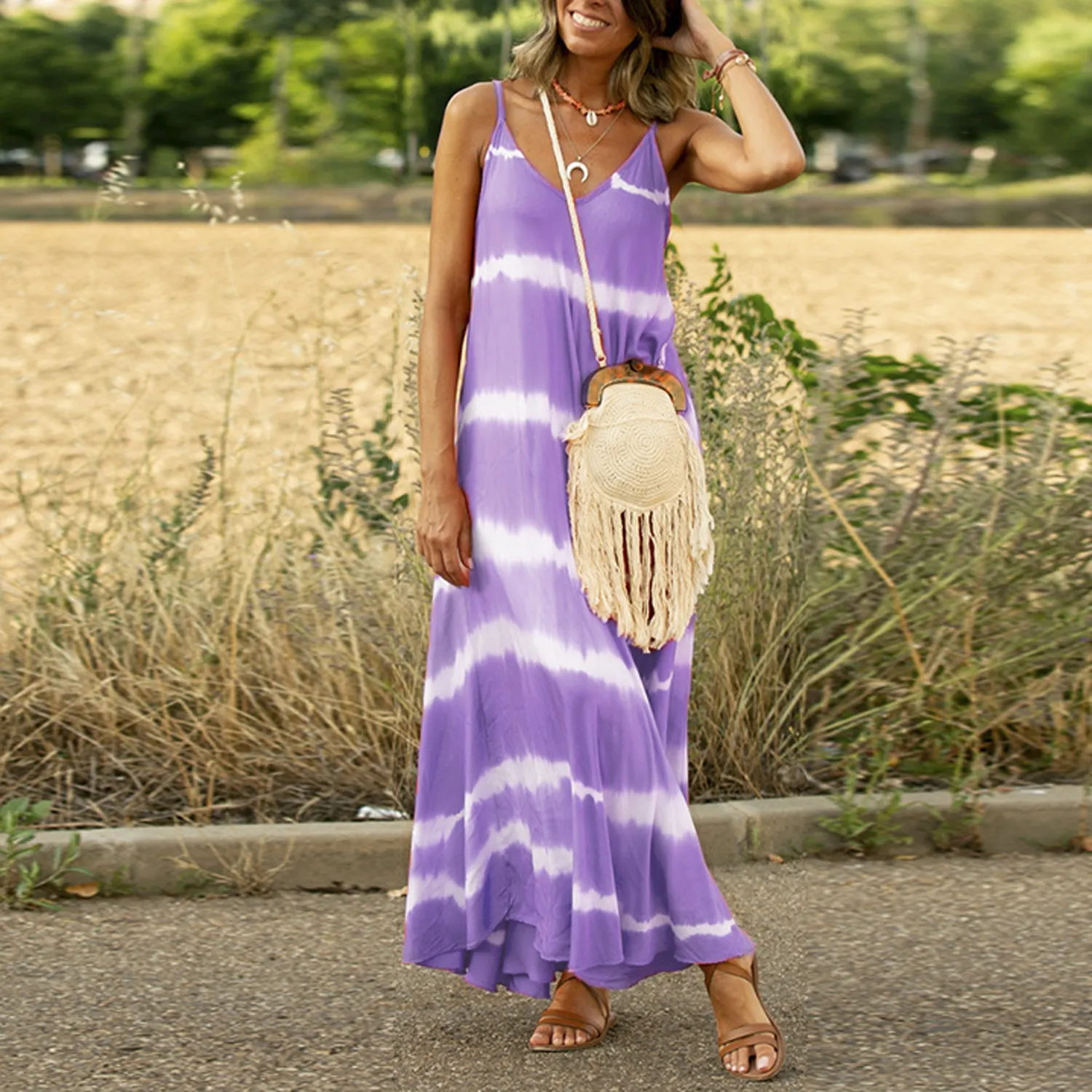 Maxct Maxct Slip Dress Wish New Print Striped Plus Dress Loose Women's Dress